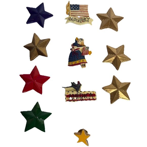 Vintage Lot of 11 Patriotic Stars Flag America Old Glory Pins & Button Covers - Picture 1 of 10